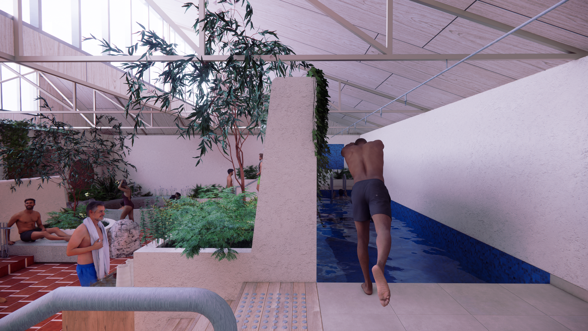 Hot and cold — sauna and plunge paired, the bathhouse loop.